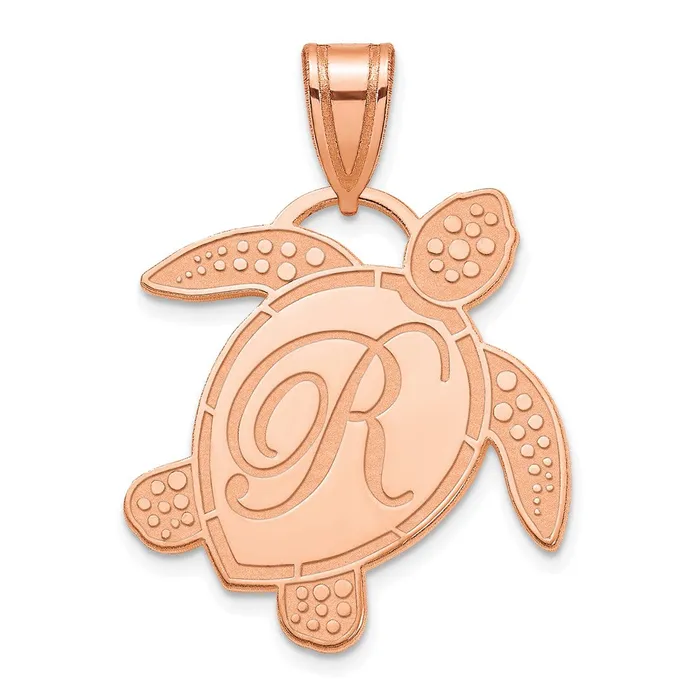 Necklaces TreasureFineJewelers 14K Rose Gold Sea Turtle with Initial