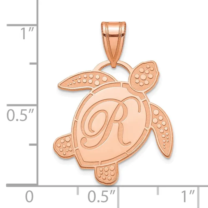 Necklaces TreasureFineJewelers 14K Rose Gold Sea Turtle with Initial