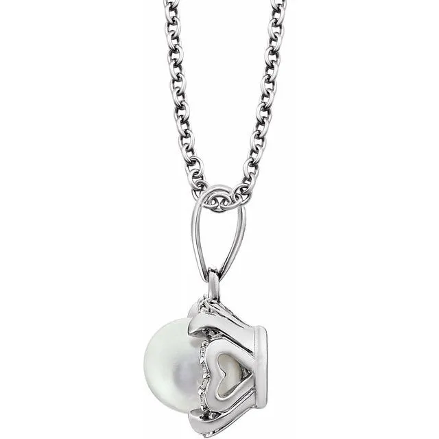 Necklaces TreasureFineJewelers 14K White Freshwater Cultured Pearl 05 CTW Diamond 18 Necklace