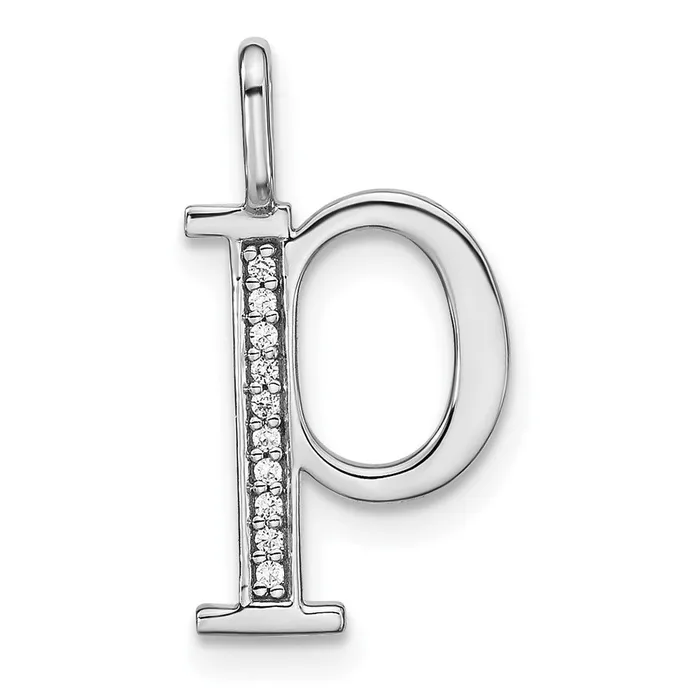 Necklaces TreasureFineJewelers 14K White Gold Diamond Lower Case Letter P Initial Pendant Necklaces TreasureFineJewelers 14K White Gold Diamond Lower Case Letter P Initial Pendant
