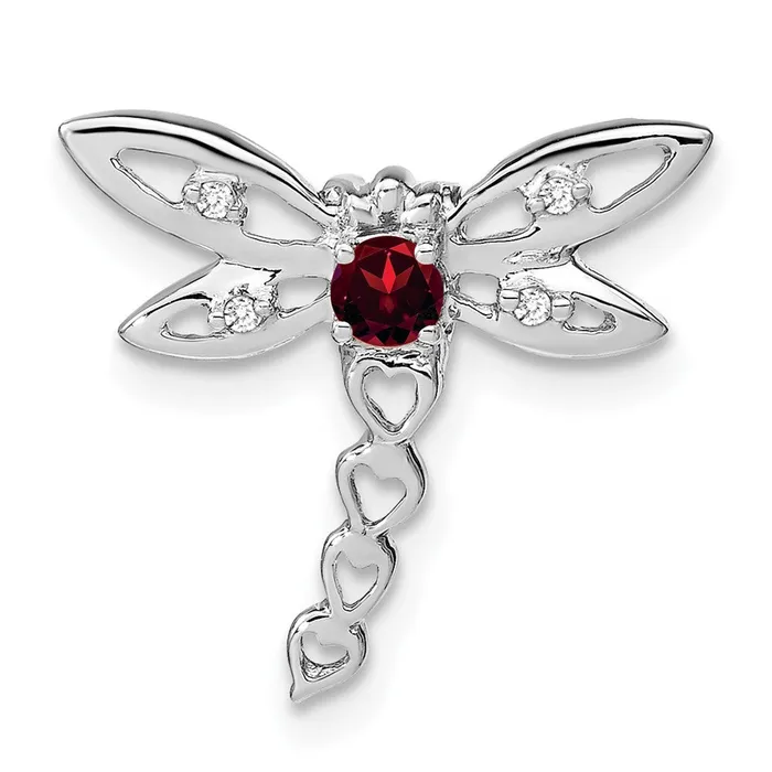 Necklaces TreasureFineJewelers 14k White Gold Garnet and Diamond Dragonfly Chain Slide