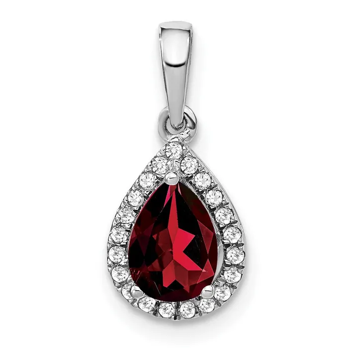 Necklaces TreasureFineJewelers 14k White Gold Pear Garnet and Diamond Halo Pendant Necklaces TreasureFineJewelers 14k White Gold Pear Garnet and Diamond Halo Pendant