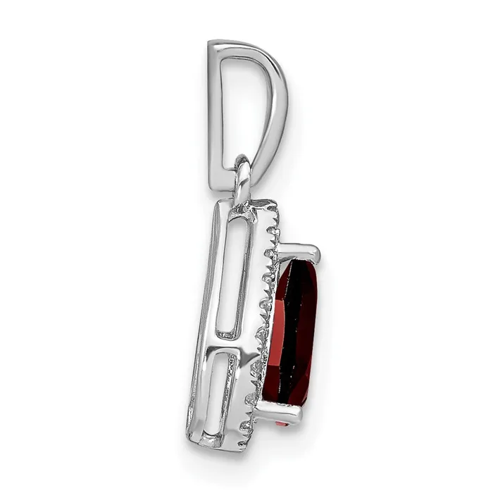 Necklaces TreasureFineJewelers 14k White Gold Pear Garnet and Diamond Halo Pendant