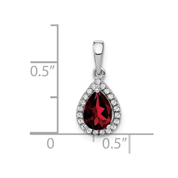 Necklaces TreasureFineJewelers 14k White Gold Pear Garnet and Diamond Halo Pendant
