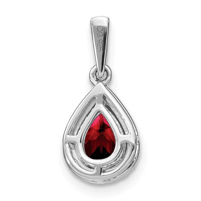 Necklaces TreasureFineJewelers 14k White Gold Pear Garnet and Diamond Halo Pendant