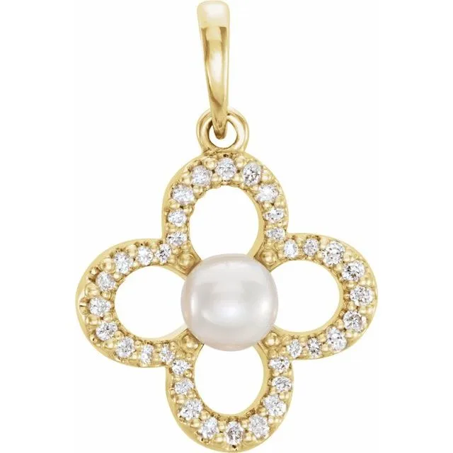 Necklaces TreasureFineJewelers 14K Yellow Freshwater Cultured Pearl 16 CTW Diamond Pendant Necklaces TreasureFineJewelers 14K Yellow Freshwater Cultured Pearl 16 CTW Diamond Pendant
