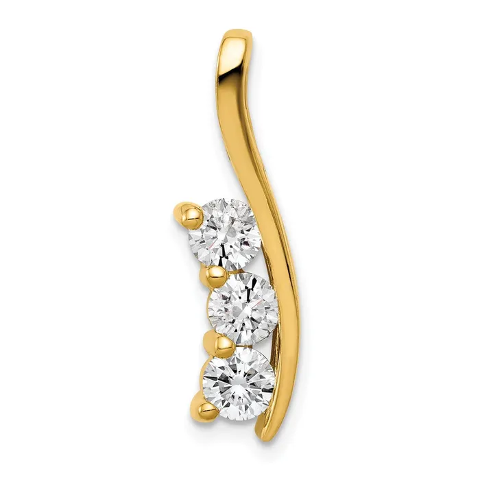Necklaces TreasureFineJewelers 14k Yellow Gold AA Diamond Three Stone Curved Bar Pendant Necklaces TreasureFineJewelers 14k Yellow Gold AA Diamond Three Stone Curved Bar Pendant