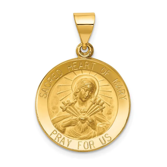Necklaces TreasureFineJewelers 14k Yellow Gold Polished and Satin Sacred Heart of Mary Medal Hollow Pendant Necklaces TreasureFineJewelers 14k Yellow Gold Polished and Satin Sacred Heart of Mary Medal Hollow Pendant