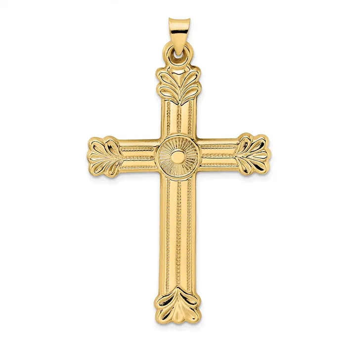 Necklaces TreasureFineJewelers 14k Yellow Gold Polished and Textured Solid Circle Center Cross Pendant Necklaces TreasureFineJewelers 14k Yellow Gold Polished and Textured Solid Circle Center Cross Pendant
