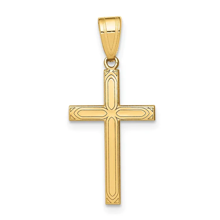 Necklaces TreasureFineJewelers 14k Yellow Gold Solid Laser Etched Cross Pendant Necklaces TreasureFineJewelers 14k Yellow Gold Solid Laser Etched Cross Pendant