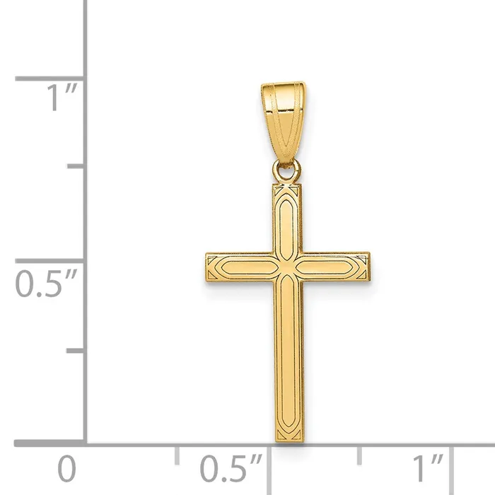Necklaces TreasureFineJewelers 14k Yellow Gold Solid Laser Etched Cross Pendant