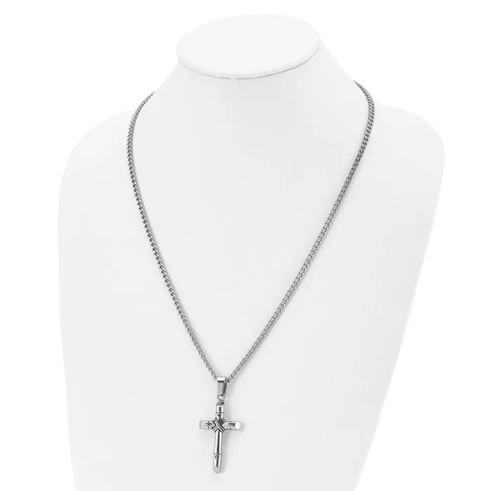 Necklaces TreasureFineJewelers Chisel Stainless Steel Antiqued and Polished Reversible Cross Pendant on a 24 inch Curb Chain Necklace