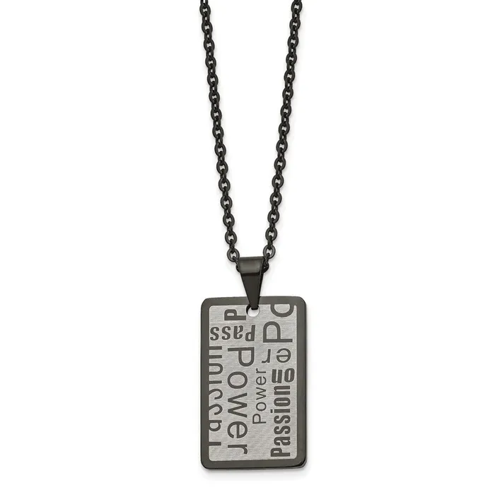 Necklaces TreasureFineJewelers Chisel Stainless Steel Brushed and Polished Black IPplated Power and Passion Pendant on a 22 inch Cable Chain Necklace
