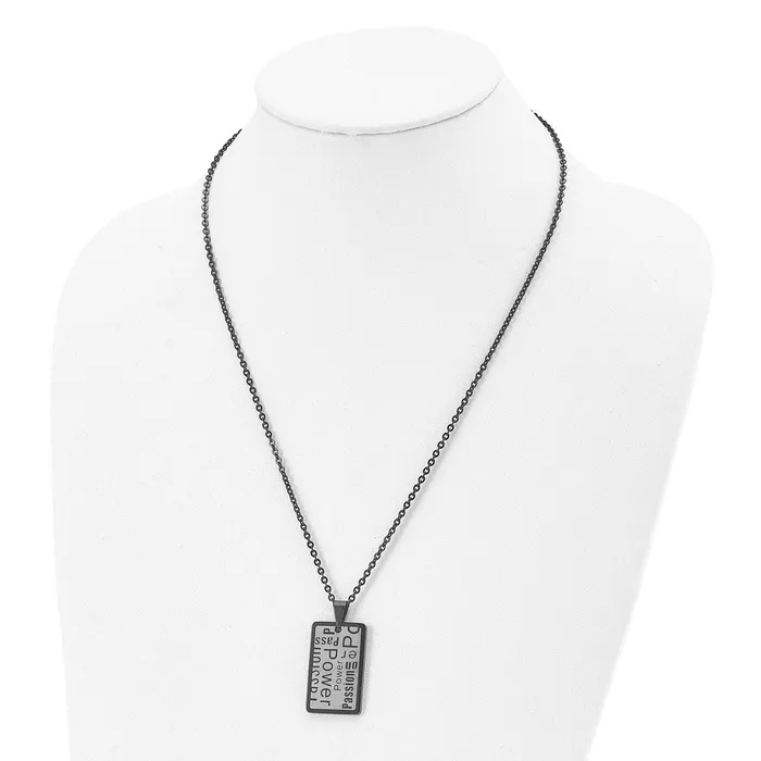 Necklaces TreasureFineJewelers Chisel Stainless Steel Brushed and Polished Black IPplated Power and Passion Pendant on a 22 inch Cable Chain Necklace