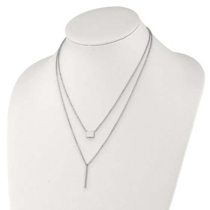 Necklaces TreasureFineJewelers Stainless Steel Polished Two Strand Square and Bar w2in ext Necklace