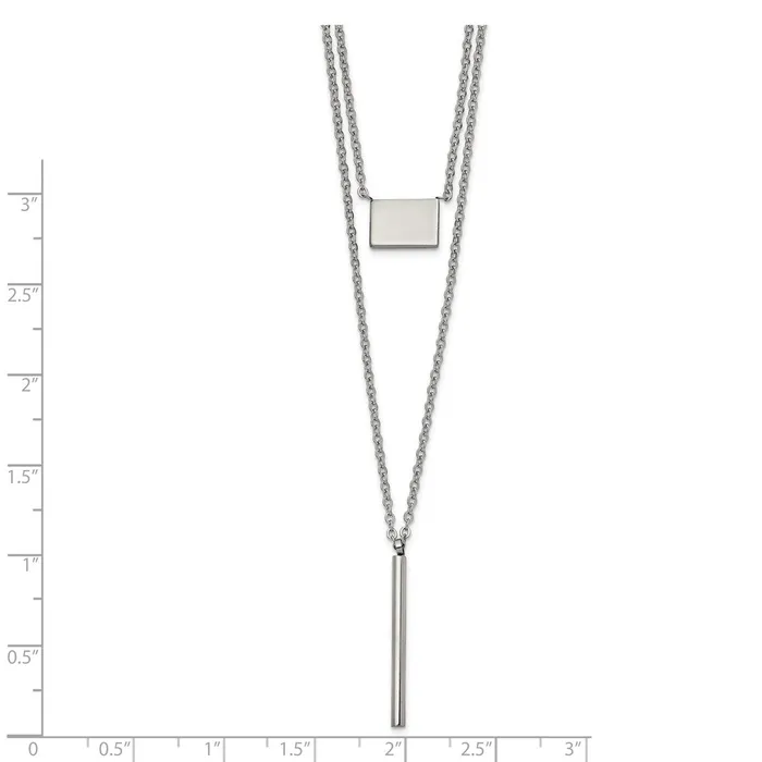 Necklaces TreasureFineJewelers Stainless Steel Polished Two Strand Square and Bar w2in ext Necklace