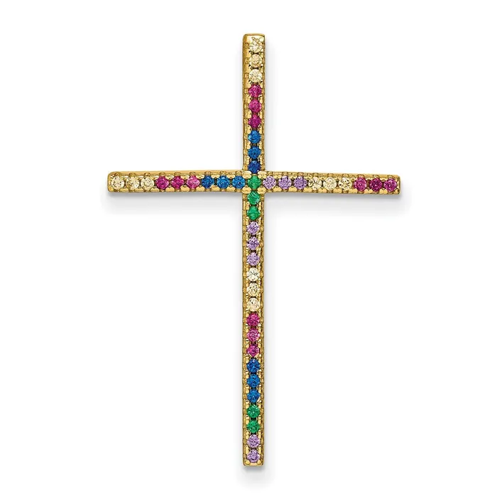 Necklaces TreasureFineJewelers Sterling Silver 14k Flashplated Colorful CZ Cross Chain Slide Necklaces TreasureFineJewelers Sterling Silver 14k Flashplated Colorful CZ Cross Chain Slide