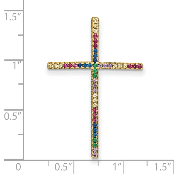 Necklaces TreasureFineJewelers Sterling Silver 14k Flashplated Colorful CZ Cross Chain Slide