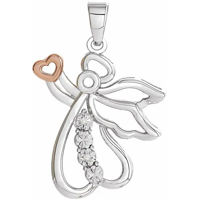 Necklaces TreasureFineJewelers Sterling Silver 14K Rose Gold Vermeil 249x16 mm Diamond Angel Pendant Necklaces TreasureFineJewelers Sterling Silver 14K Rose Gold Vermeil 249x16 mm Diamond Angel Pendant