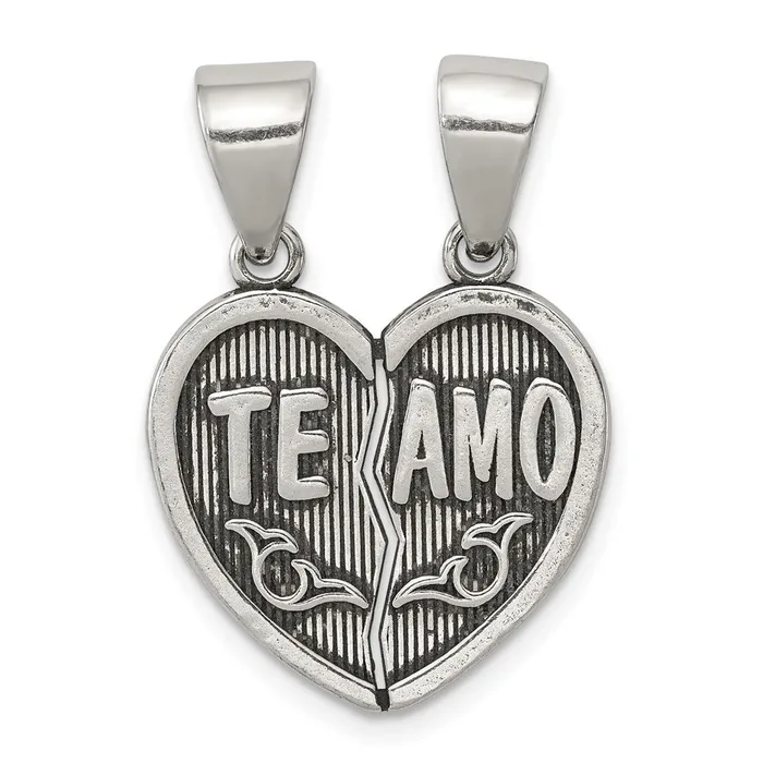 Necklaces TreasureFineJewelers Sterling Silver Antiqued Te Amo Break Apart Heart Pendant Necklaces TreasureFineJewelers Sterling Silver Antiqued Te Amo Break Apart Heart Pendant