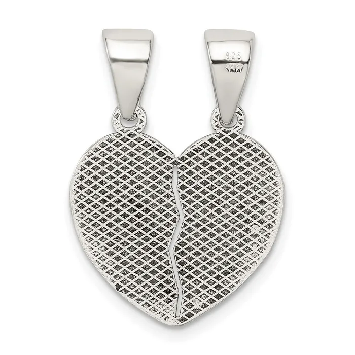 Necklaces TreasureFineJewelers Sterling Silver Antiqued Te Amo Break Apart Heart Pendant