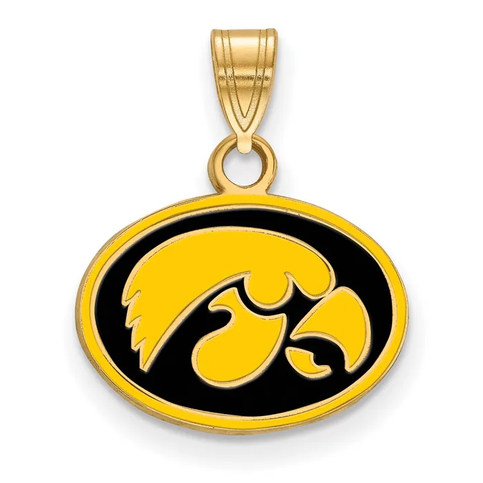 Necklaces TreasureFineJewelers Sterling Silver Goldplated University of Iowa Hawk Small Oval Enameled Pendant