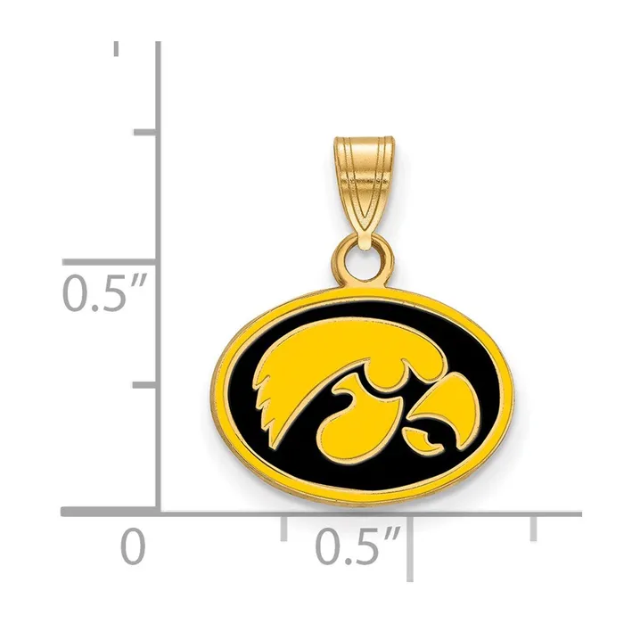 Necklaces TreasureFineJewelers Sterling Silver Goldplated University of Iowa Hawk Small Oval Enameled Pendant