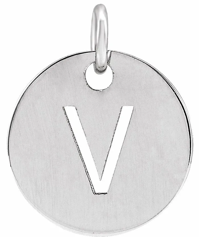 Necklaces TreasureFineJewelers Sterling Silver Initial V 10 mm Disc Pendant Necklaces TreasureFineJewelers Sterling Silver Initial V 10 mm Disc Pendant