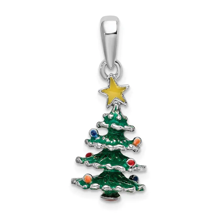 Necklaces TreasureFineJewelers Sterling Silver Polished 3D Enameled Christmas Tree Pendant Necklaces TreasureFineJewelers Sterling Silver Polished 3D Enameled Christmas Tree Pendant