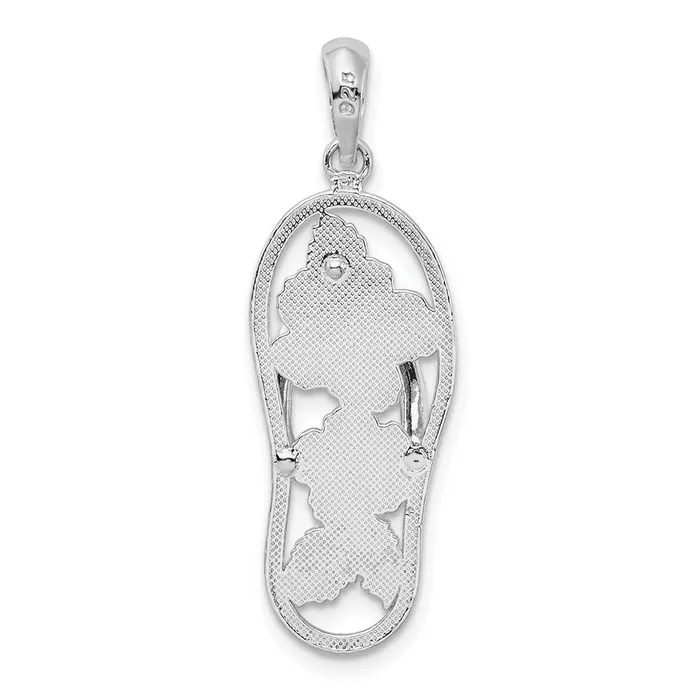 Necklaces TreasureFineJewelers Sterling Silver Polished Enameled Hibiscus Flower Flipflop Pendant
