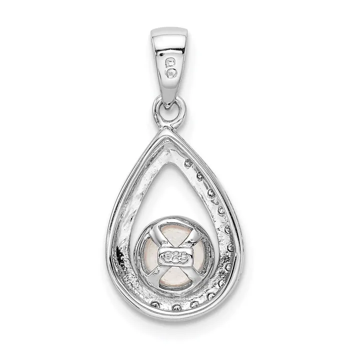 Necklaces TreasureFineJewelers Sterling Silver Rhodium 6mm FW Cltrd Pearl Diamond Teardrop Pendant