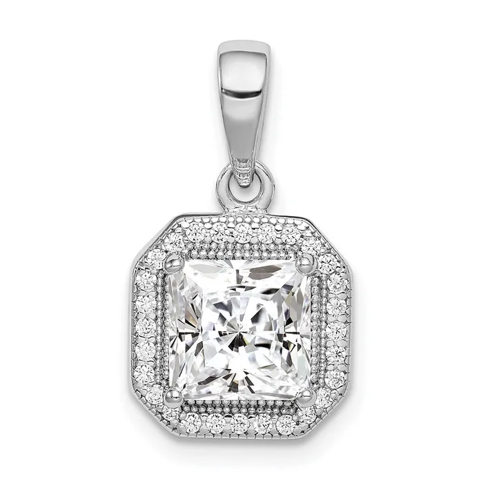 Necklaces TreasureFineJewelers Sterling Silver Rhodium Plated Clear CZ and Square Clear CZ Pendant Necklaces TreasureFineJewelers Sterling Silver Rhodium Plated Clear CZ and Square Clear CZ Pendant