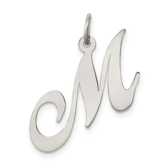 Necklaces TreasureFineJewelers Sterling Silver Rhodiumplated Fancy Script Letter M Initial Charm Necklaces TreasureFineJewelers Sterling Silver Rhodiumplated Fancy Script Letter M Initial Charm