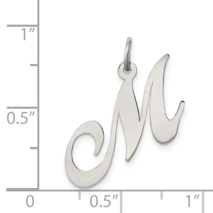 Necklaces TreasureFineJewelers Sterling Silver Rhodiumplated Fancy Script Letter M Initial Charm