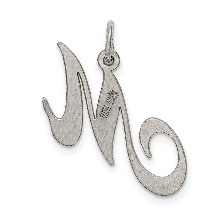 Necklaces TreasureFineJewelers Sterling Silver Rhodiumplated Fancy Script Letter M Initial Charm