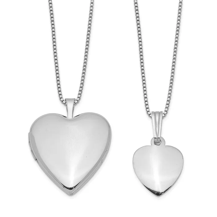 Necklaces TreasureFineJewelers Sterling Silver Rhodiumplated Polished Satin Heart 18in Locket Necklace 14in Pendant Necklace Set Necklaces TreasureFineJewelers Sterling Silver Rhodiumplated Polished Satin Heart 18in Locket Necklace 14in Pendant Necklace Set