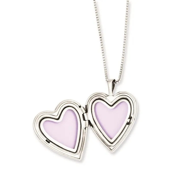 Necklaces TreasureFineJewelers Sterling Silver Rhodiumplated Polished Satin Heart 18in Locket Necklace 14in Pendant Necklace Set