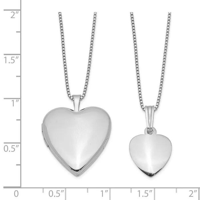 Necklaces TreasureFineJewelers Sterling Silver Rhodiumplated Polished Satin Heart 18in Locket Necklace 14in Pendant Necklace Set