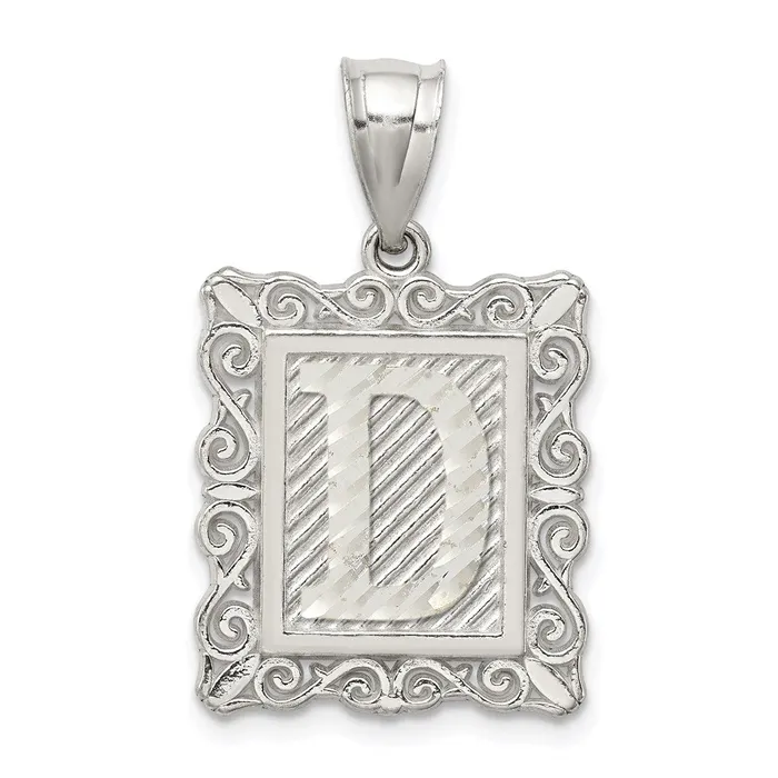 Necklaces TreasureFineJewelers Sterling Silver Square Diamondcut Letter D Initial Pendant Necklaces TreasureFineJewelers Sterling Silver Square Diamondcut Letter D Initial Pendant