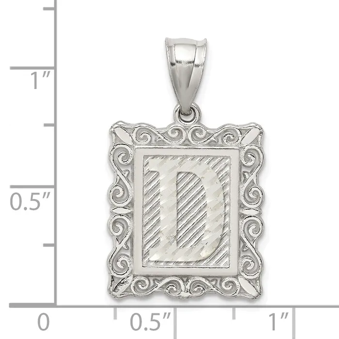 Necklaces TreasureFineJewelers Sterling Silver Square Diamondcut Letter D Initial Pendant