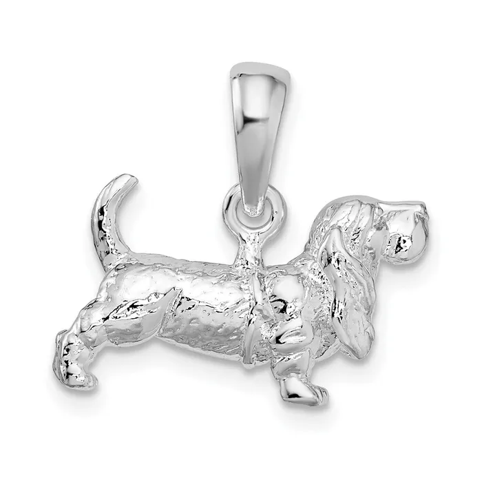 Necklaces TreasureFineJewelers Sterling Silver Textured 3D Basset Hound Pendant Necklaces TreasureFineJewelers Sterling Silver Textured 3D Basset Hound Pendant