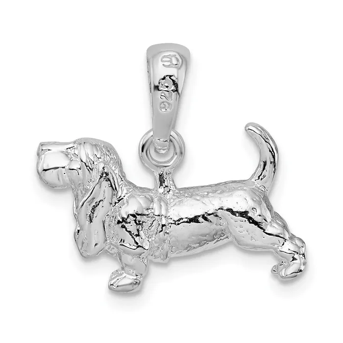 Necklaces TreasureFineJewelers Sterling Silver Textured 3D Basset Hound Pendant