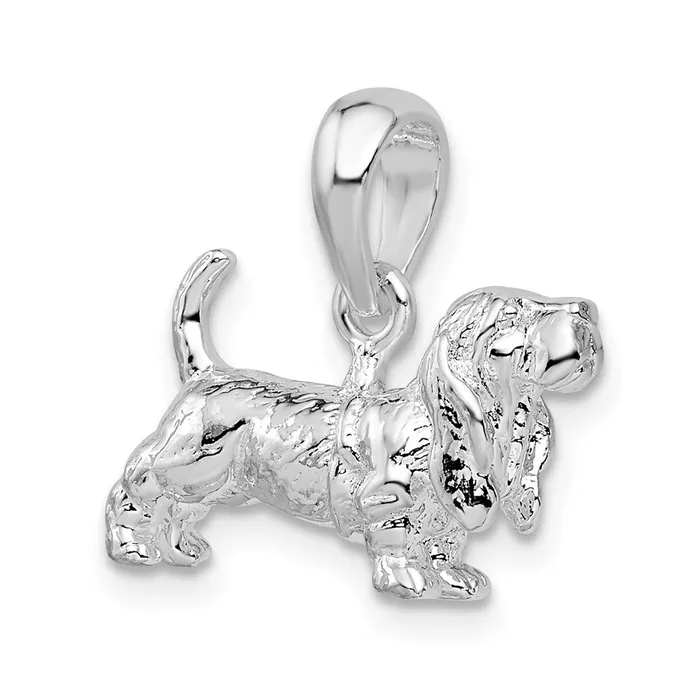 Necklaces TreasureFineJewelers Sterling Silver Textured 3D Basset Hound Pendant