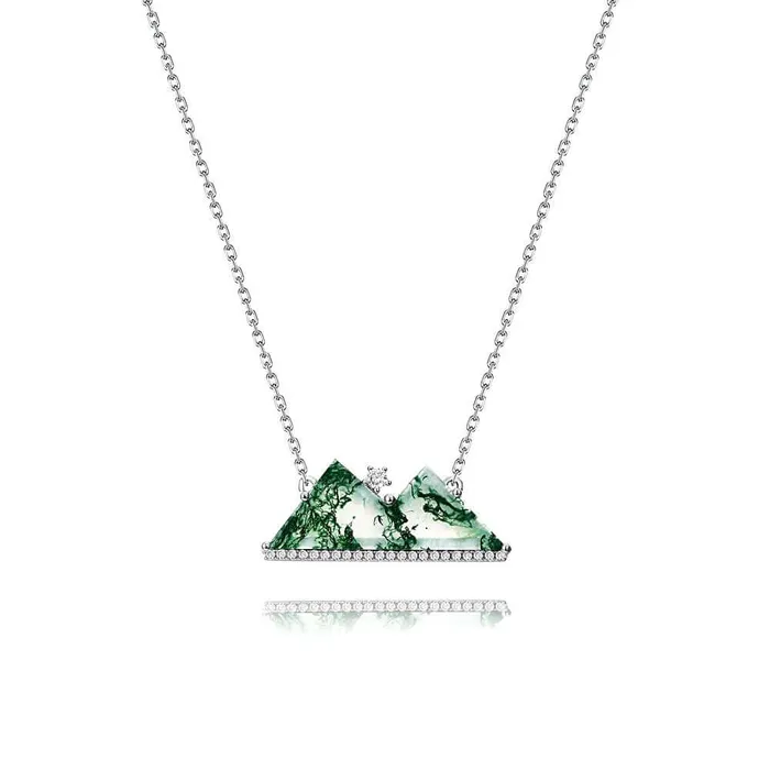 Necklaces Trendolla Jewelry 925 Silver Moss Agate Mountain Necklace