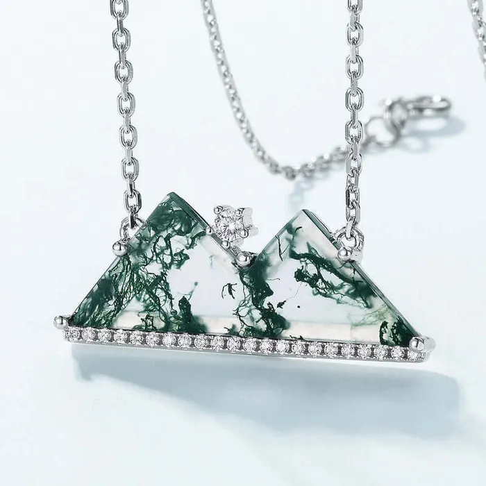 Necklaces Trendolla Jewelry 925 Silver Moss Agate Mountain Necklace