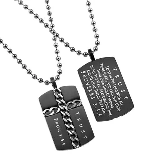 North Arrow Shop Necklaces Christian Dog Tag Cross Necklace Proverbs 356 TRUST Steel Ball Chain North Arrow Shop Necklaces Christian Dog Tag Cross Necklace Proverbs 356 TRUST Steel Ball Chain