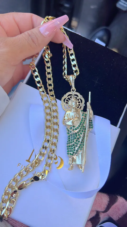 Paved San Judas Verde Necklace MP Jewelry Necklaces