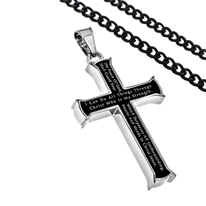 Philippians 47 13 Jewelry Black Cross Necklace Bible Verse Stainless Steel with Curb Chain North Arrow Shop Necklaces Philippians 47 13 Jewelry Black Cross Necklace Bible Verse Stainless Steel with Curb Chain North Arrow Shop Necklaces