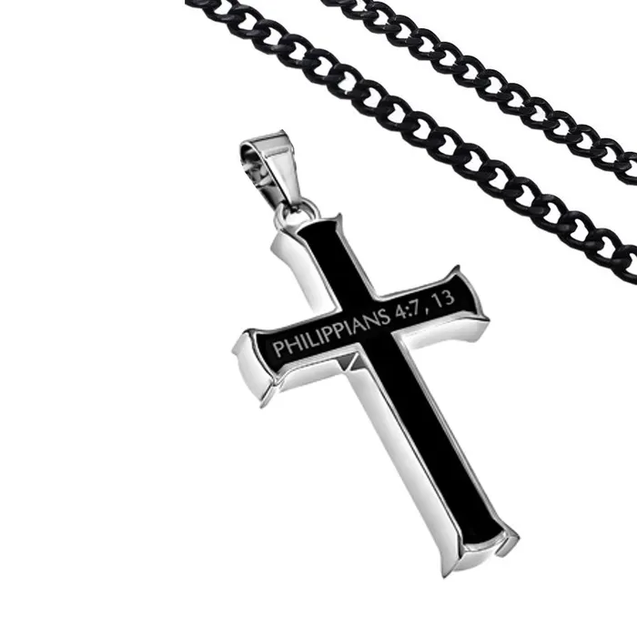 Philippians 47 13 Jewelry Black Cross Necklace Bible Verse Stainless Steel with Curb Chain North Arrow Shop Necklaces Philippians 47 13 Jewelry Black Cross Necklace Bible Verse Stainless Steel with Curb Chain North Arrow Shop Necklaces