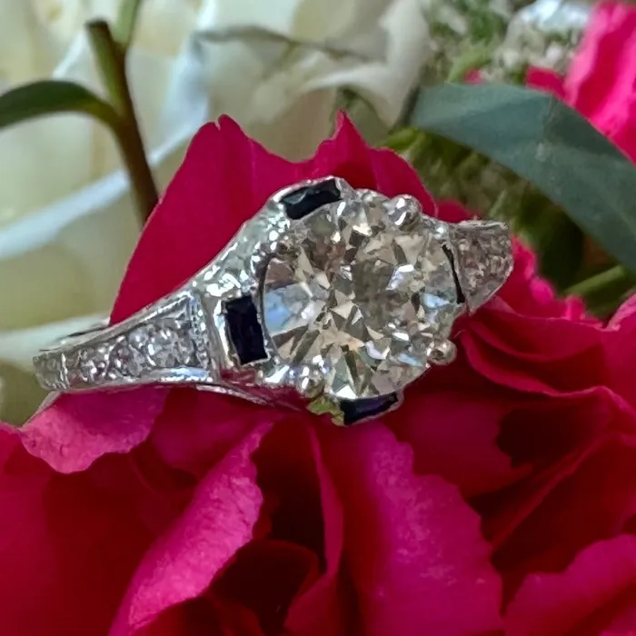 Platinum Art Deco Ring with a Diamond 123 ct 4 synthetic Sapphires 10000529 ONeills Estate Jewelry Rings Platinum Art Deco Ring with a Diamond 123 ct 4 synthetic Sapphires 10000529 ONeills Estate Jewelry Rings